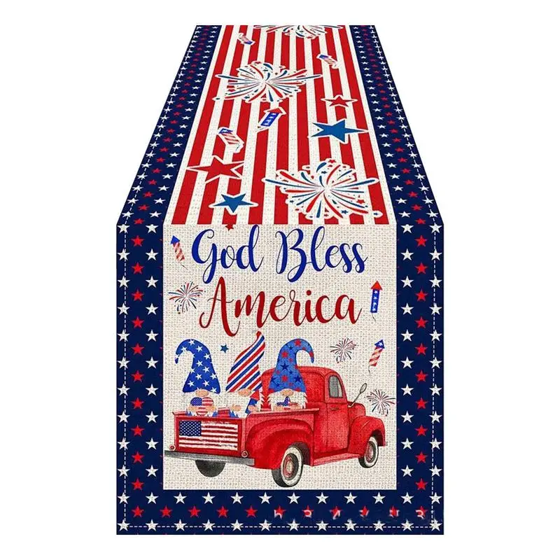 

4th Of July Independence Day Table Runner 13x71 Inch Linen Patriotic Memorial Day Tablecloth Farmhouse Dining Table Decorations