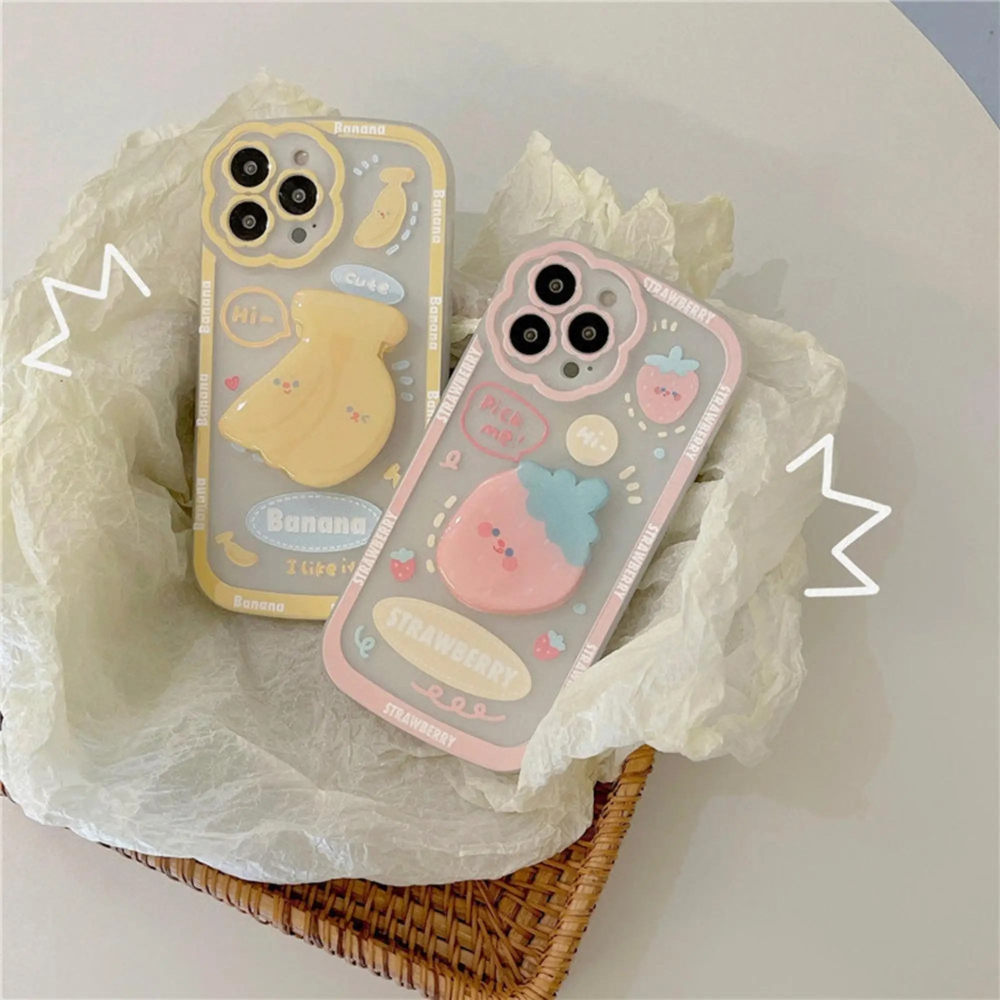 

Cartoon Banana Phone Case For Iphone Strawberry TPU Kawaii Phone Case For iphone 13 12 11 X 7 8 Fashion Transparent Phone Case