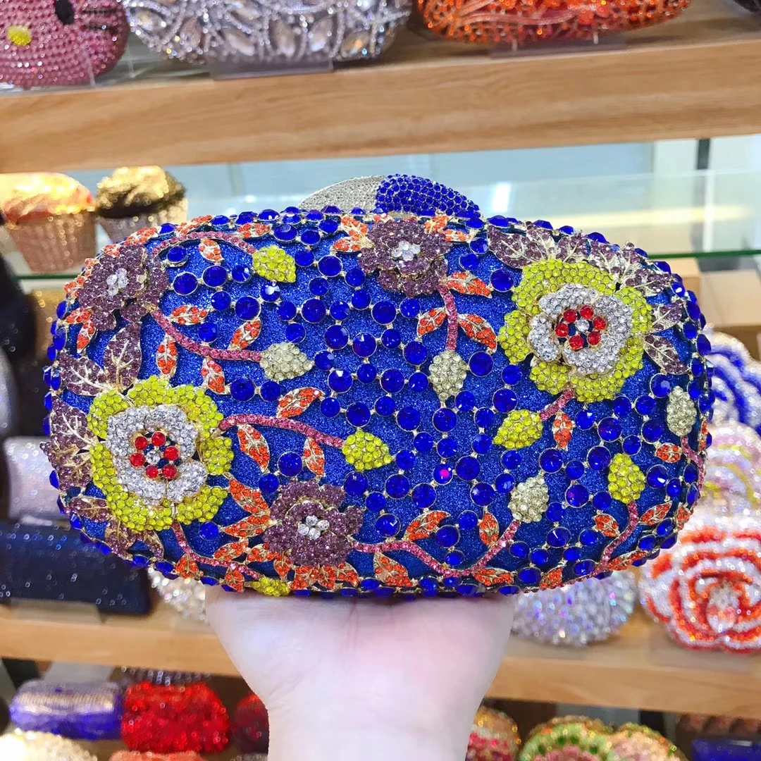 

Flower Multicolored Foral Evening Clutches Purse Fashion Luxury Crystal Women Metal Wedding Prom Handbags Bag