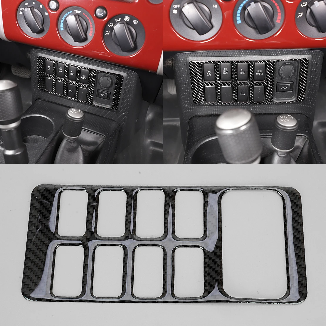 

Панель кнопки передней центральной консоли, накладка панели, подходит для Toyota FJ Cruiser 2007 2008 2009 2010 2011-2014 LHD, черное углеродное волокно