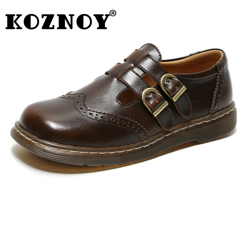 

Koznoy Mary Jane Shoes for Women 2.5cm British Genuine Leather Summer Double Buckle Lolita Preppy JK Uniform Lady Oxfords Shoes