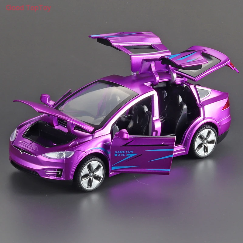 

1:32 New Tesla Modelx Model Alloy Car Model Door Opening Sound And Light Pull Back Force Children's Model Car Toy Gift