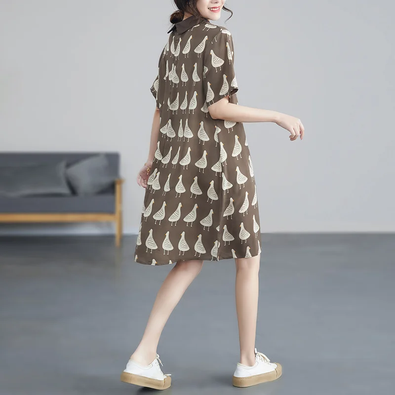 # 0106 Лето 2024 платье-рубашка с принтом женское свободное винтажное шифоновое