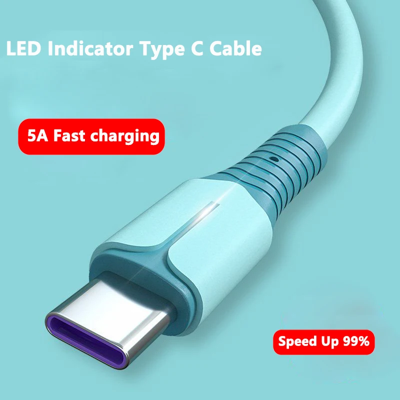 5A Fast Charging Type C Cable LED Indicator For Samsung Xiaomi Realme Charger Usb C Cable Mobile Phone Accessories 3A Micro USB