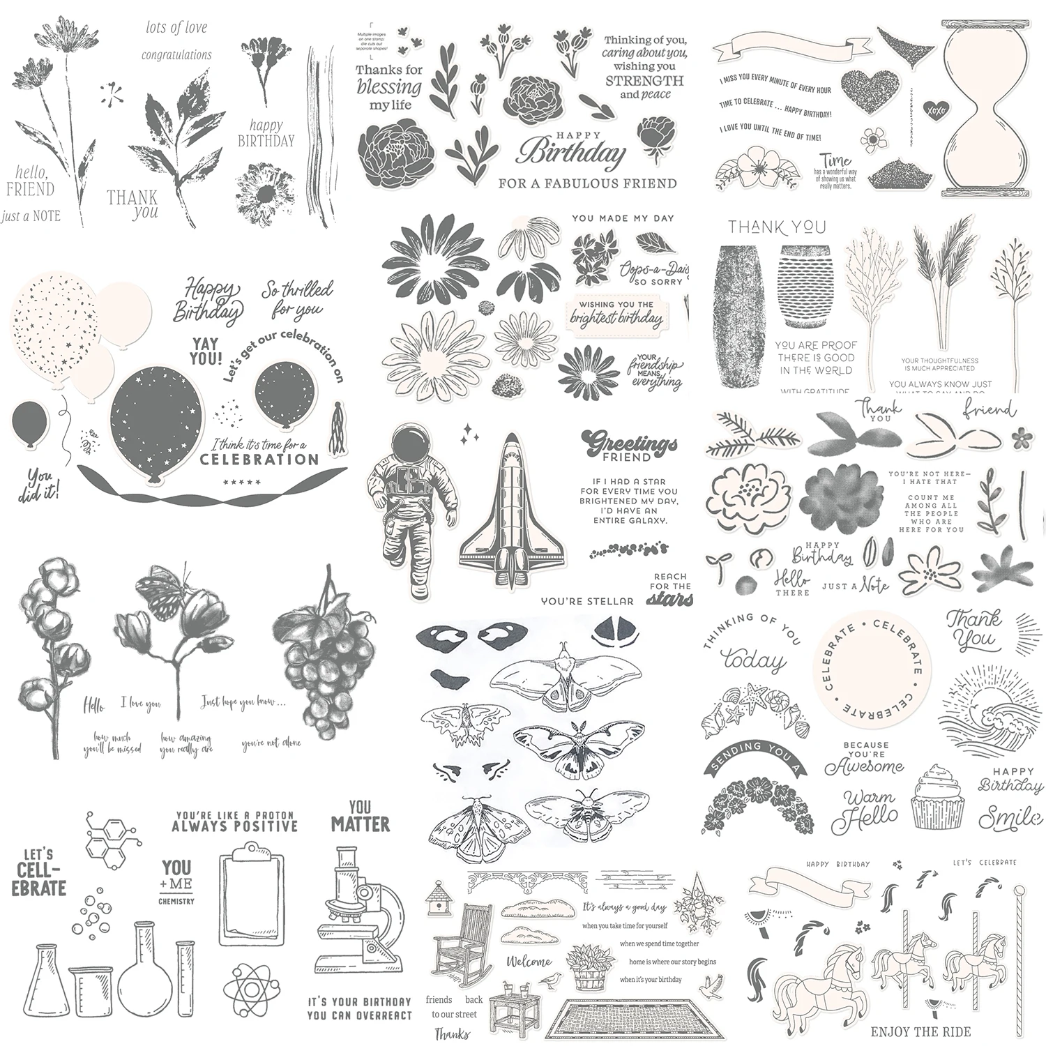 

Time Together Carousel Horses Clear Stamps And Dies Bold Bouquet Birthday Sentiments Stamps for DIY Scrapbooking Crafts Cards