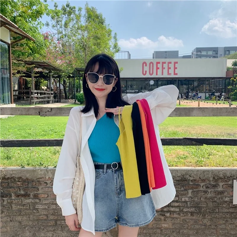 

Ropa De Mujer Women Knitted Sport Tank Ribber Vintage Solid Vest Cami Y2k Fashion Korean Halter Asymmetrical Streetwear Ins Top