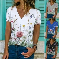 v neck print tops 2022 new summer womens t shirts fashion street clothing feamel loose casual tops short sleeve floral t shirts
