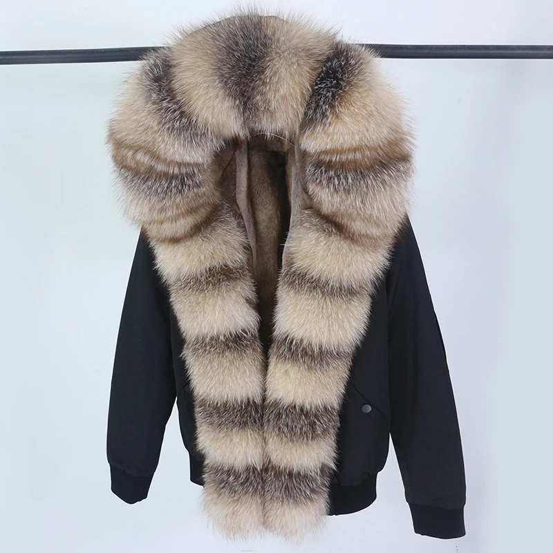 Aoottii 2022 Winter Jacket Women Bomber Parka Real Fox Raccoon Fur Collar Hooded Thick Warm Streetwear Outerwear Natural Fur Coa