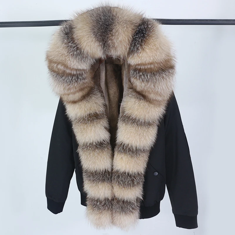 

Aoottii 2022 Winter Jacket Women Bomber Parka Real Fox Raccoon Fur Collar Hooded Thick Warm Streetwear Outerwear Natural Fur Coa