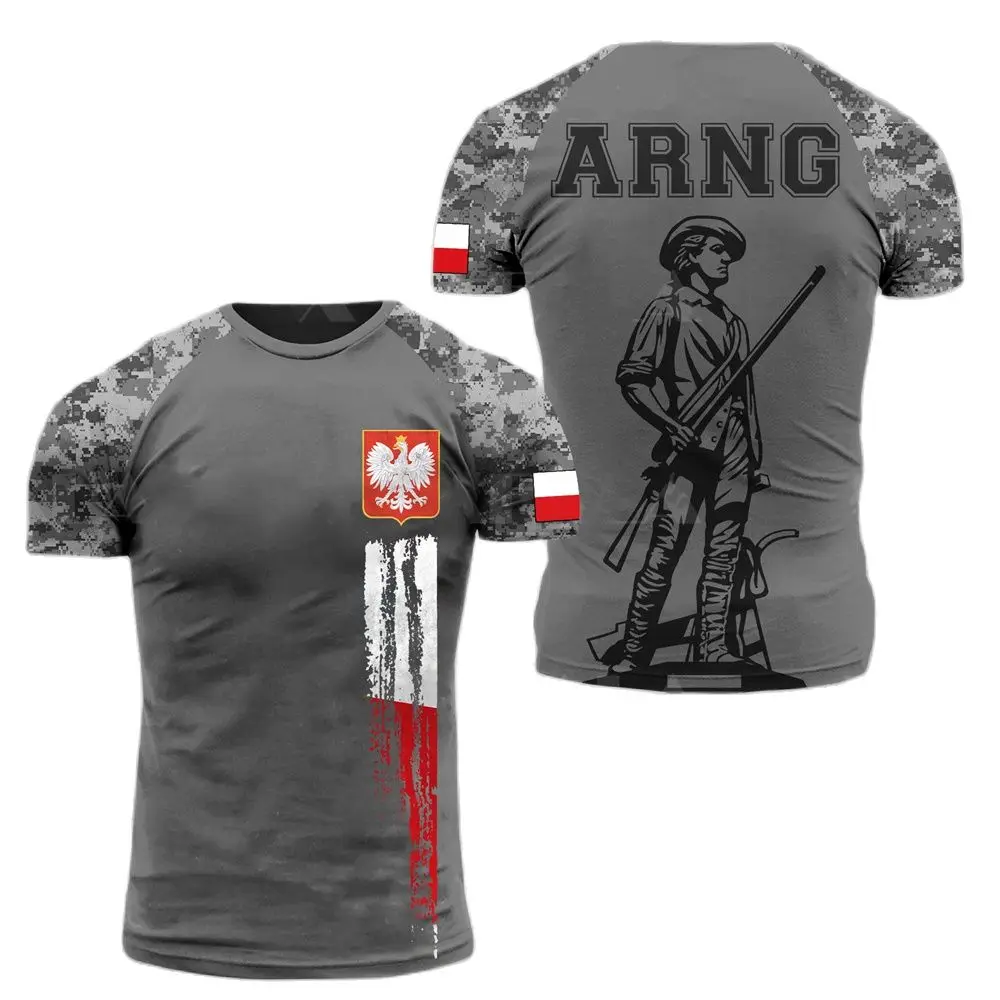 

Camouflage T-Shirt Men's 3D Printing Short Sleeve Polish Flag Special Forces Veterans Summer Outdoor Sports Quick Dry Shirt6XL