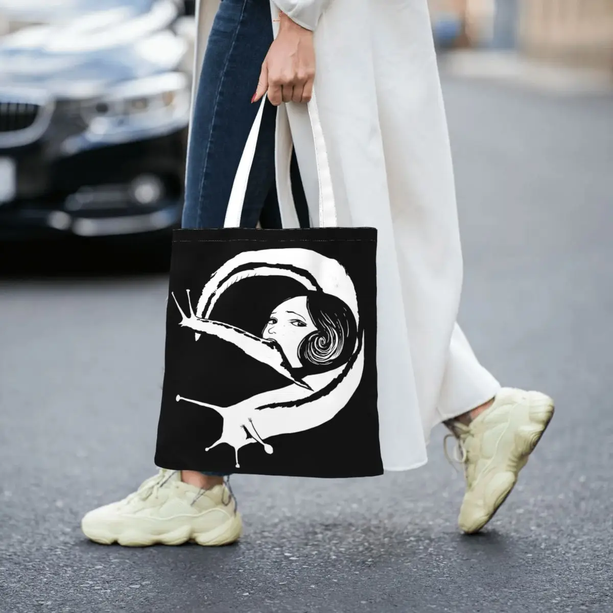 Slug Girl White Ink Women Canvas Handbag Large Capacity Shopper Bag Tote Bag withSmall Shoulder Bag