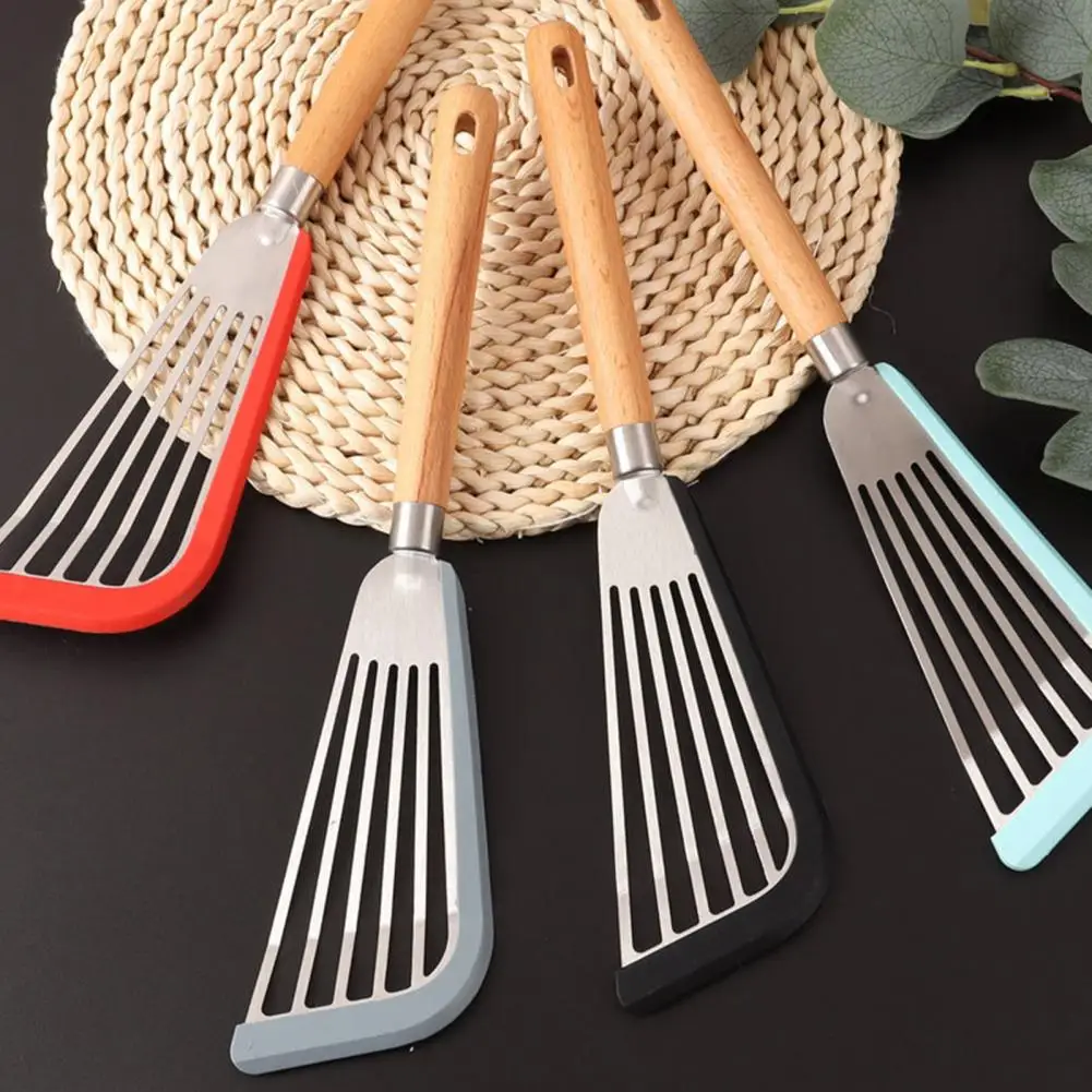 

Useful Slotted Spatula Stainless Steel Food Grade Silicone Edge Fish Frying Spatula Reusable Fish Spatula Kitchen Gadget