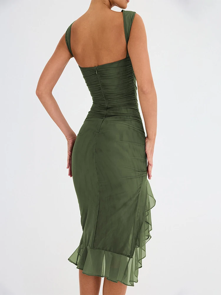 

Женское Сетчатое платье-русалка, облегающее вечернее платье средней длины без рукавов с оборками разных цветов, кружевная верхняя одежда, H094, 2023