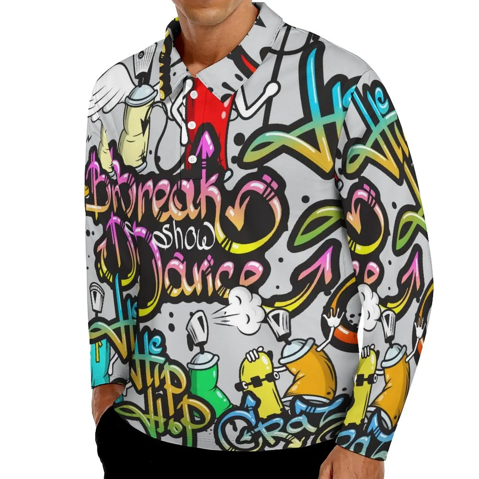 

Рубашка-поло в стиле хип-хоп, с длинным рукавом