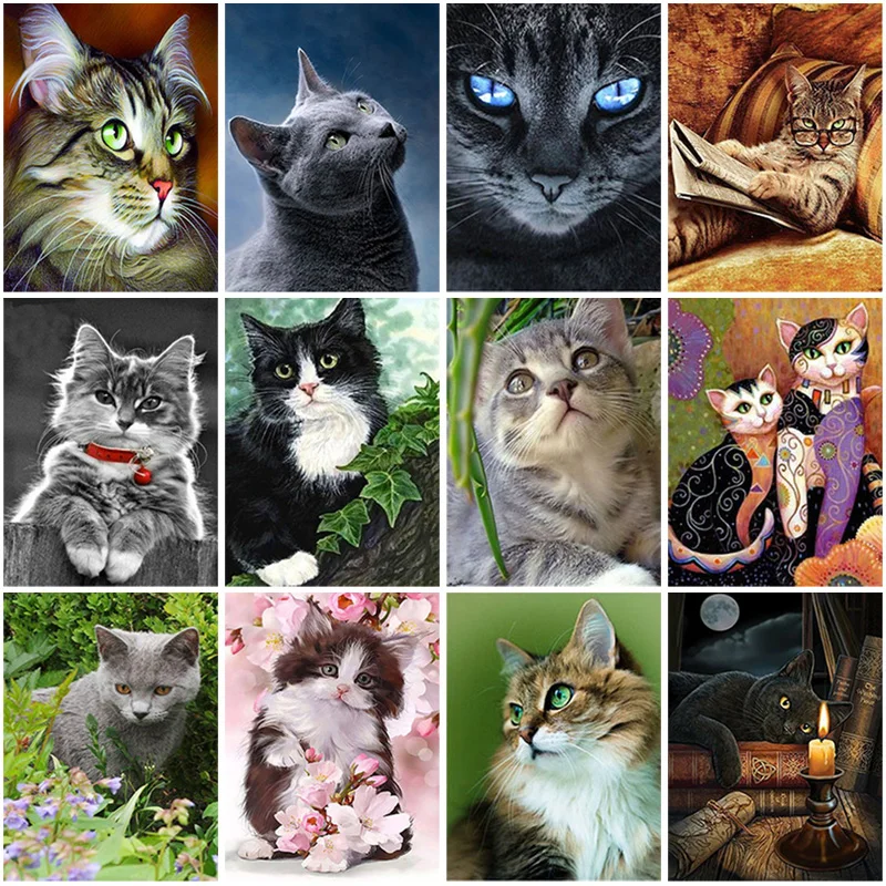 

Full Square Round Diamond Painting Cat Cross Stitch Kits Needlework Diamond Embroidery Rhinestones Mosaic Animal Home Decoration