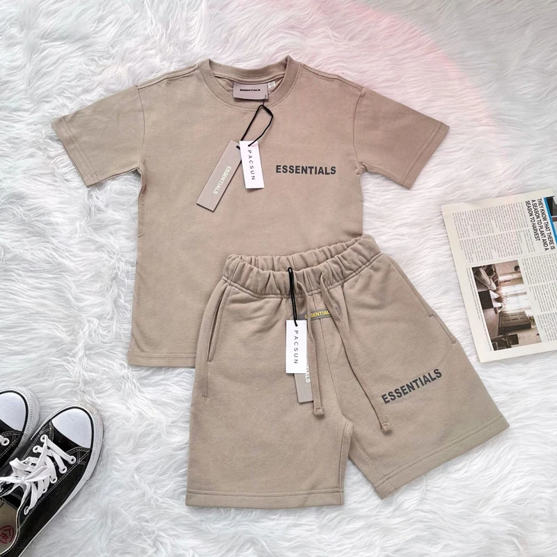 

ESSENTIALS Boy Girl Short Sleeve Suit Essentials Letter Printed Cotton Children Sets Fashion Kids Clothes Summer Active Suits