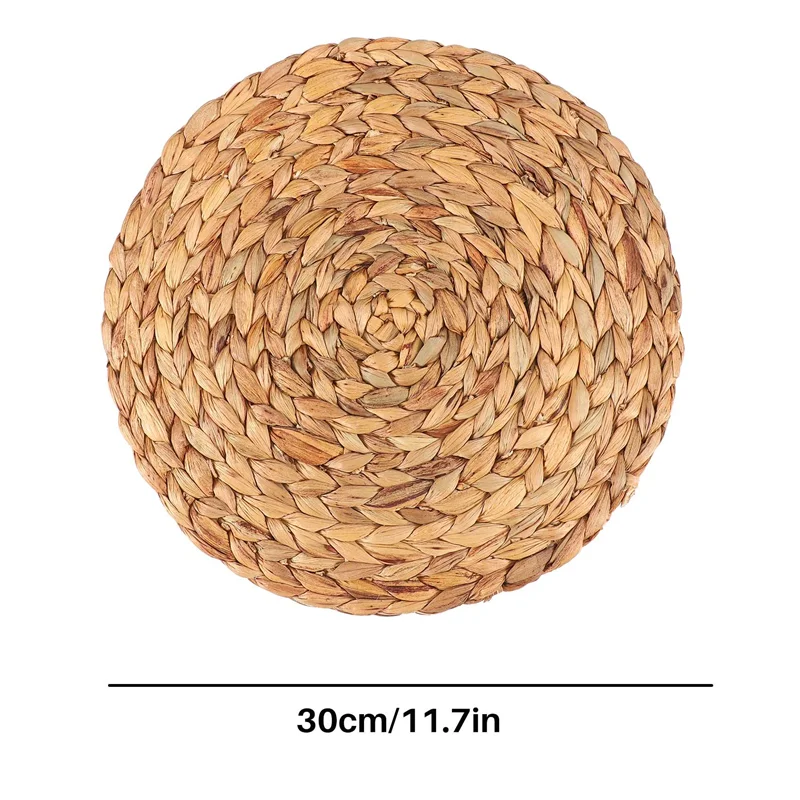

4Pc Natural Water Woven Placemat Round Woven Rattan Table Mat Water Placemat Round Pad Woven Green Tropical Wedding Or 30Cm