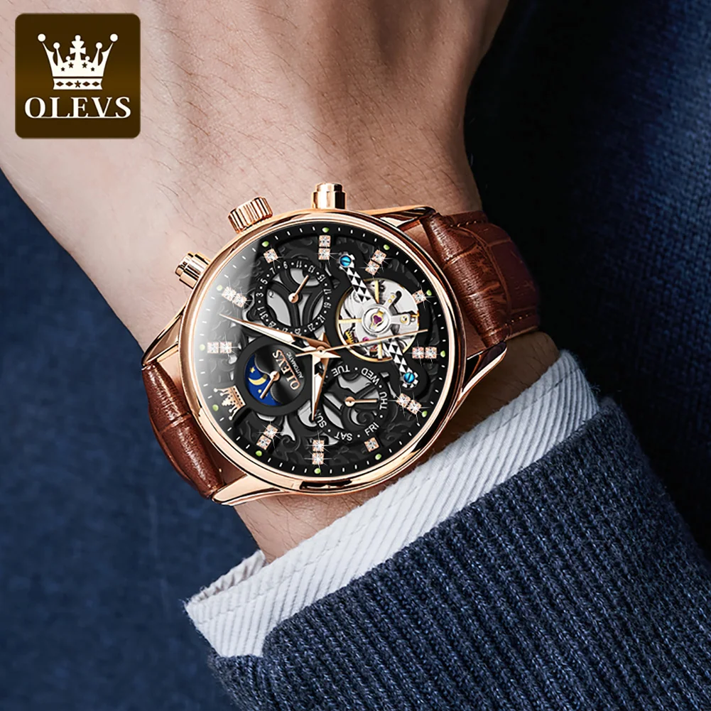 Мужские деловые наручные часы OLEVS водонепроницаемые до 30 метров с полым