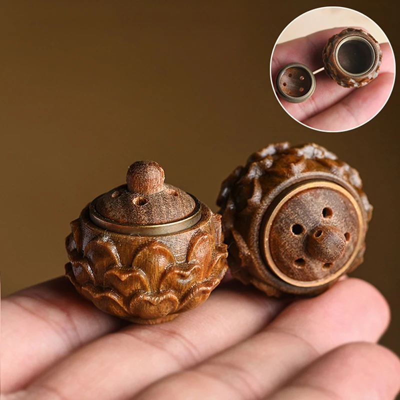 

1Pc Solid Wood Medicine Pill Box Mini Lotus Sandalwood Rescue Pill Case Portable Storage Sealed Can For Outdoor First Aid Tool