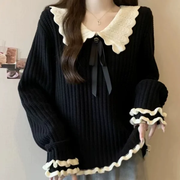 Плюс размер дизайн Sense кукольный воротник с деревянными ушками вязать осенняя