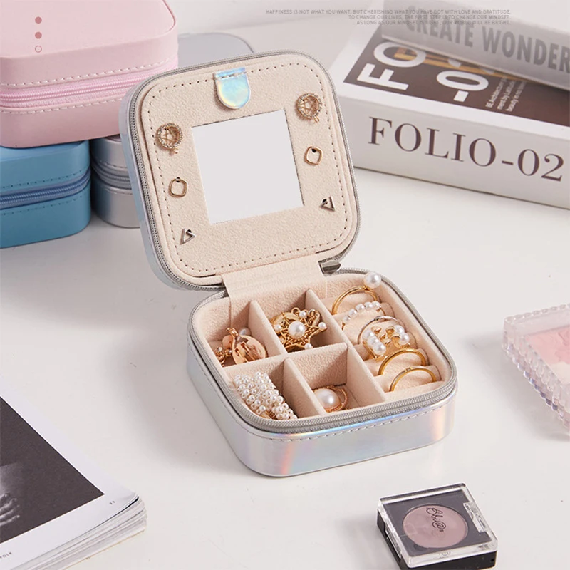 

Jewelry Organizer Storage Box Earrings Women Organizer Storage Box Double Layer with Mirror Large Capacity Jewelry Accessories
