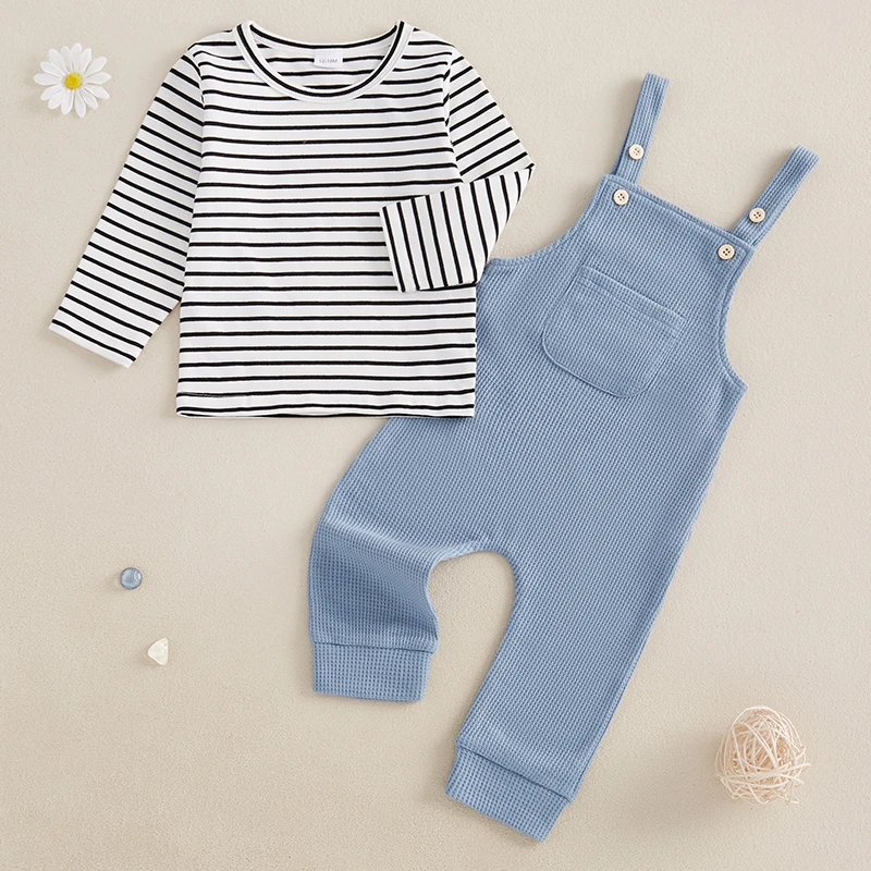 Kids Boys 2-piece Outfit Long Sleeve Striped T-shirt with Suspender Pants Fall