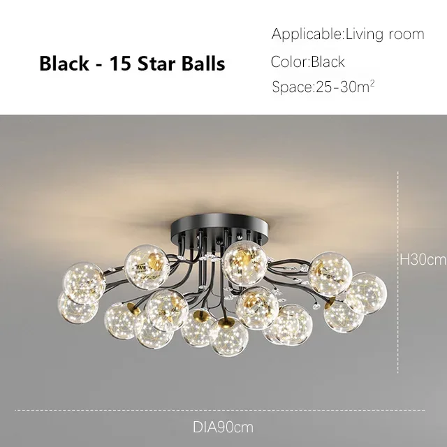 

Железная потолочная люстра JIANKEXING звездное стекло черная