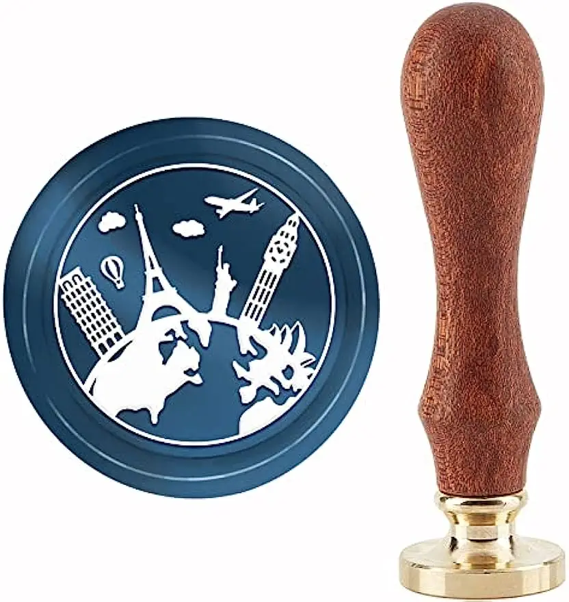 

1PC Landmark Wax Seal Stamp Travel Sealing Wax Stamp 30mm Removable Brass Head Sealing Stamp with Wooden Handle for Birthday