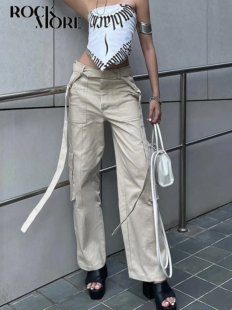 

Rockmore New Fashion Women Jeans with Belt Streetwear Y2K Baggy Straight Leg Denim Trouser Harajuku Casual Pockets Cargo Pants