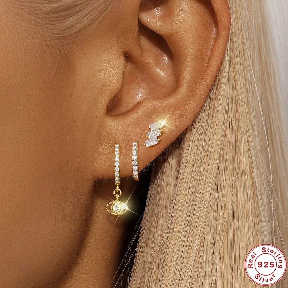 VAL 925 пробы серебро 3 шт. INS стиль циркон серьги-гвоздики с плоским дном пирсинг