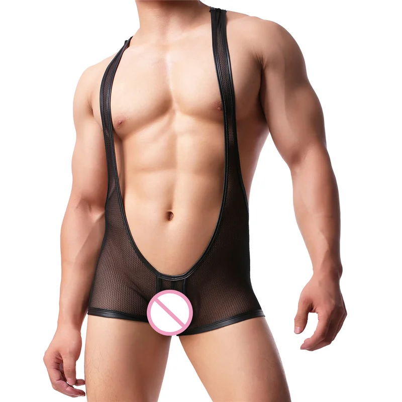 

Men Bodysuits Mesh See Through Sexy Underwear Shorts Gay Bugle Pouch Bodysuits Undershirts Jumpsuits Gay Clubwear Nightwear