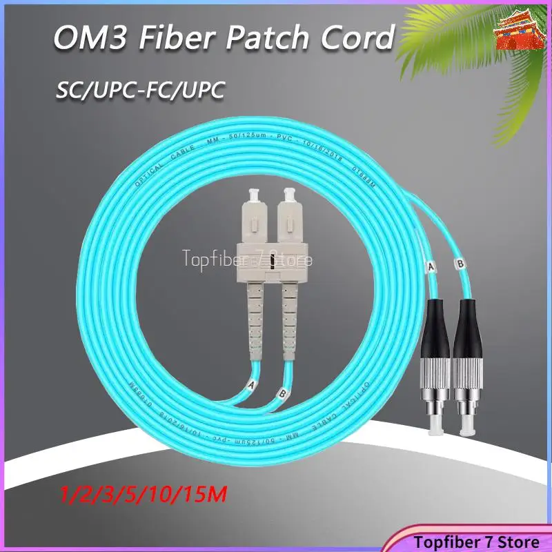 

5Pcs SC/UPC-FC/UPC OM3 Multimode Fiber Patch Cord Duplex MM Jumper Cable,PVC Jacket,.Length or Connector Can be Customized