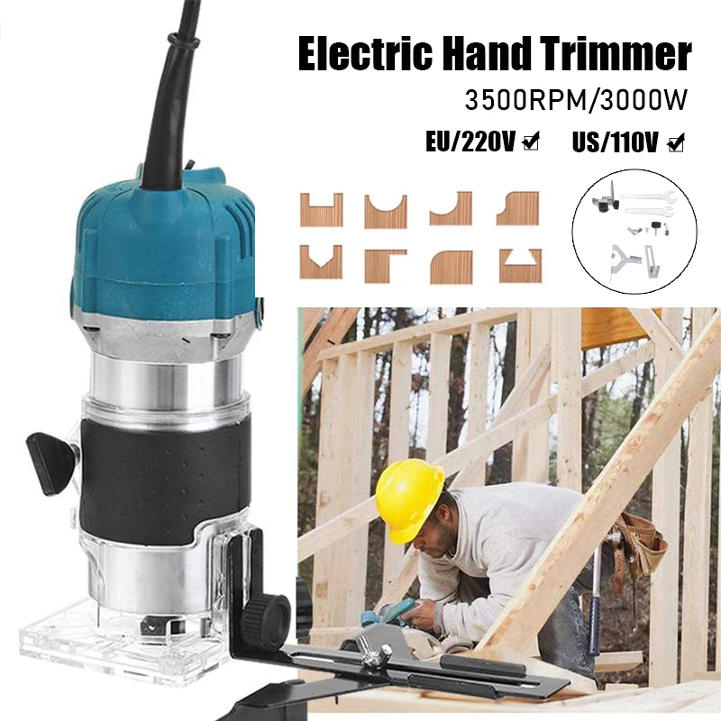 

3000W Wood Electric Hand Trimmer 220V Woodworking Engraving Slotting Trimming Hand Carving Machine Wood Router Joiners Set