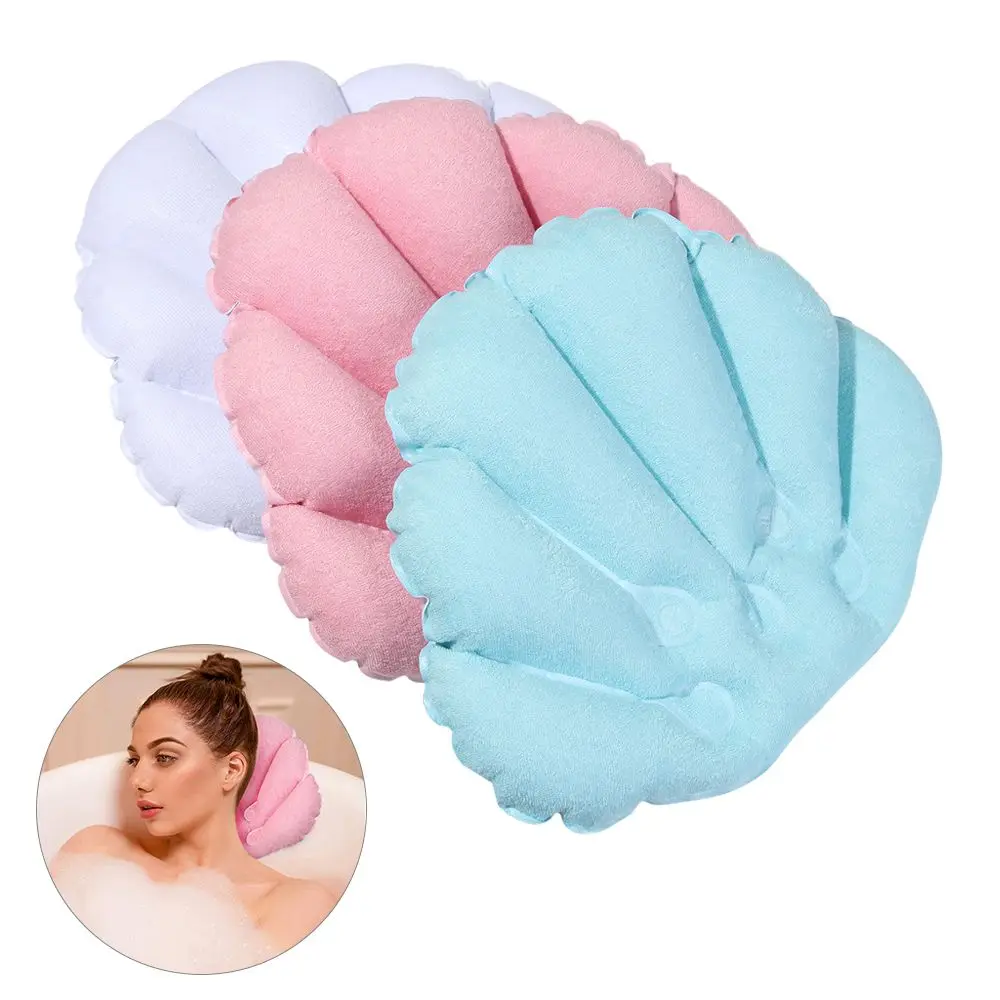 

Soft Spa Neck Bath Pillow With Suction Cups Inflatable Terry Cloth Fan-shaped Neck Support Pillow Bathtub Cushion
