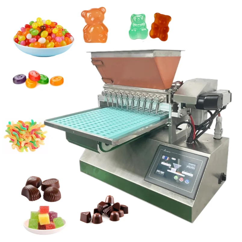 

China Pectine Zetmeel Moulding Desktop Suiker Fruit Gummy Jelly Candy Make Maken Dispenser Leverancier Depositor Machine