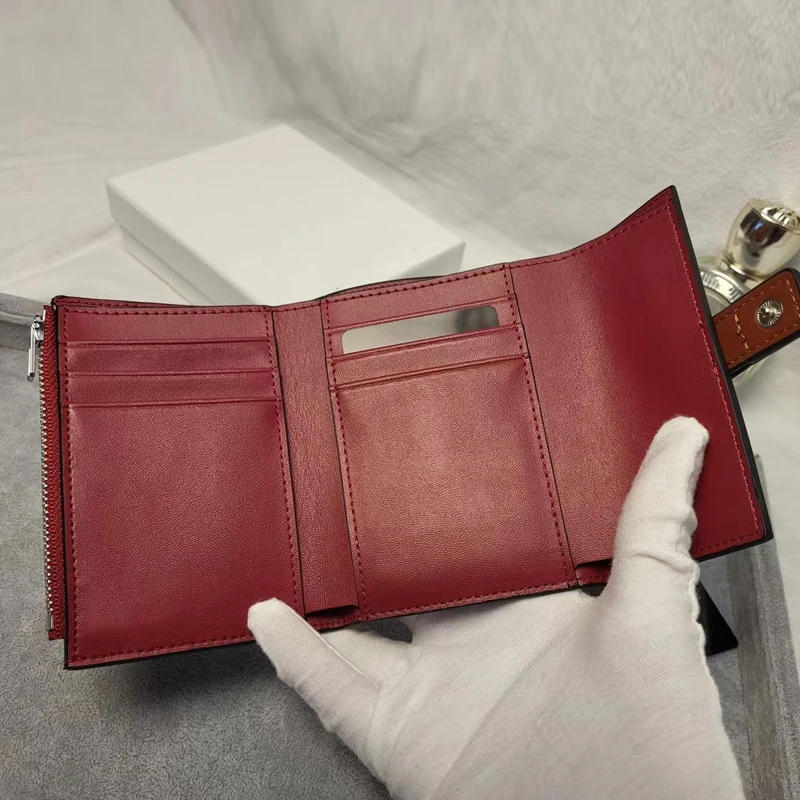 Classic Ladies Fashion Design Leather Coin Purse Lychee Texture Multi Card Slot Buckle with Zipper Compartment