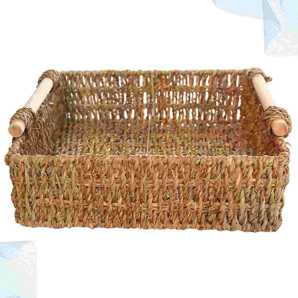 

Basket Baskets Wicker Storage Seagrass Woven Rattan Makeup Organizerrectangular Sundries Organizing Toilet Hamper Desktop