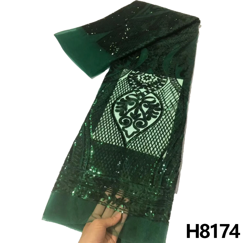

Роскошная африканская зеленая кружевная ткань HFX 2023, Высококачественная французская нигерийская кружевная ткань с бисером для шитья платья, свадебной вечеринки