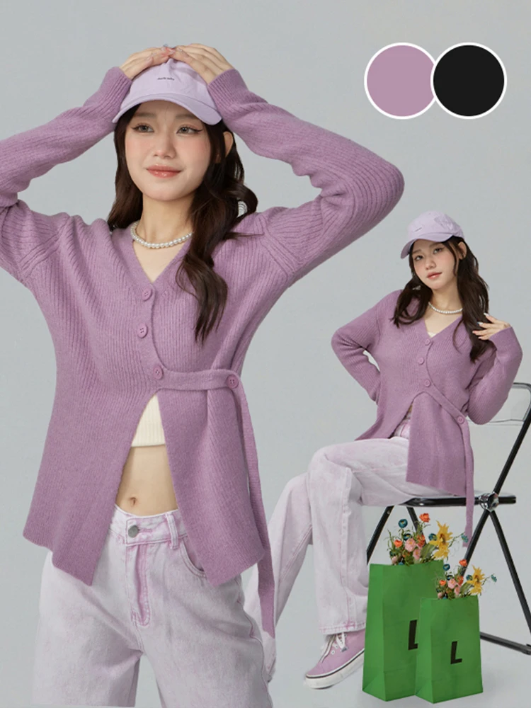 

UIUC Sweet Style Knit Cardigans Women Single Breasted Split V-neck Sweaters Female Jumpers