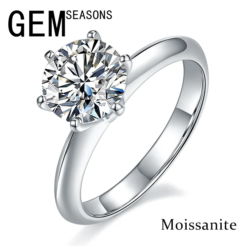 18K White Gold Plated Ring for Women 1ct Test Past D Moissanite Diamond Solitaire Ring Wedding Band Engagement Bridal