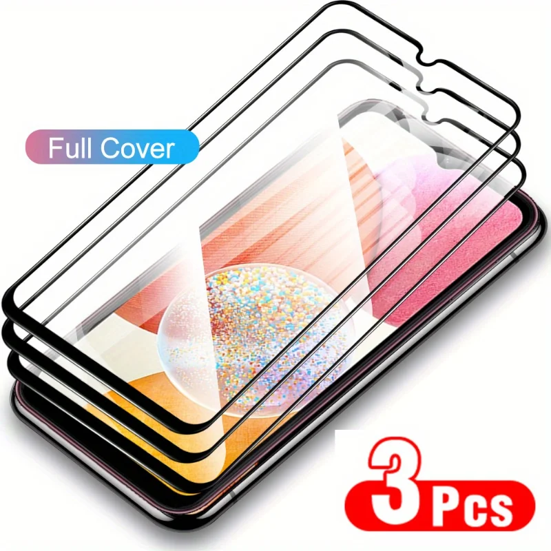 

3Pcs Full Cover Black Tempered Glass For Samsung Galaxy A12 A13 A14 A24 A34 A54 A74 A52S A53 S20FE S21FE Protective Film