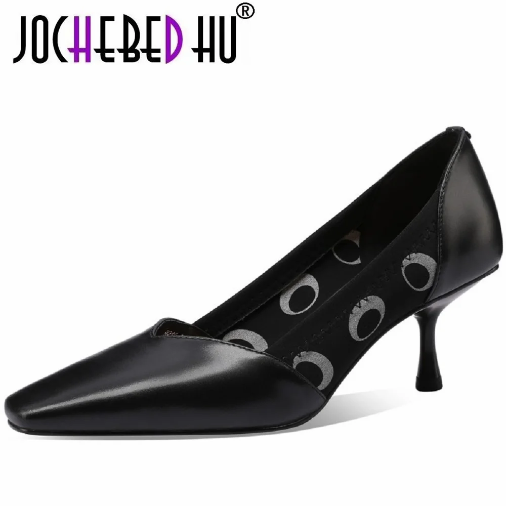 

Туфли-лодочки женские из натуральной кожи, без застежки, с квадратным носком