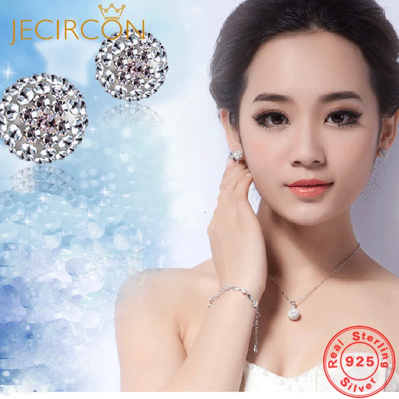 

JRCIRCON 100% 925 Sterling Silver Shambhala Rhinestone Stud Earrings for Women Korean Fashion Personality Earrings Fine Jewelry