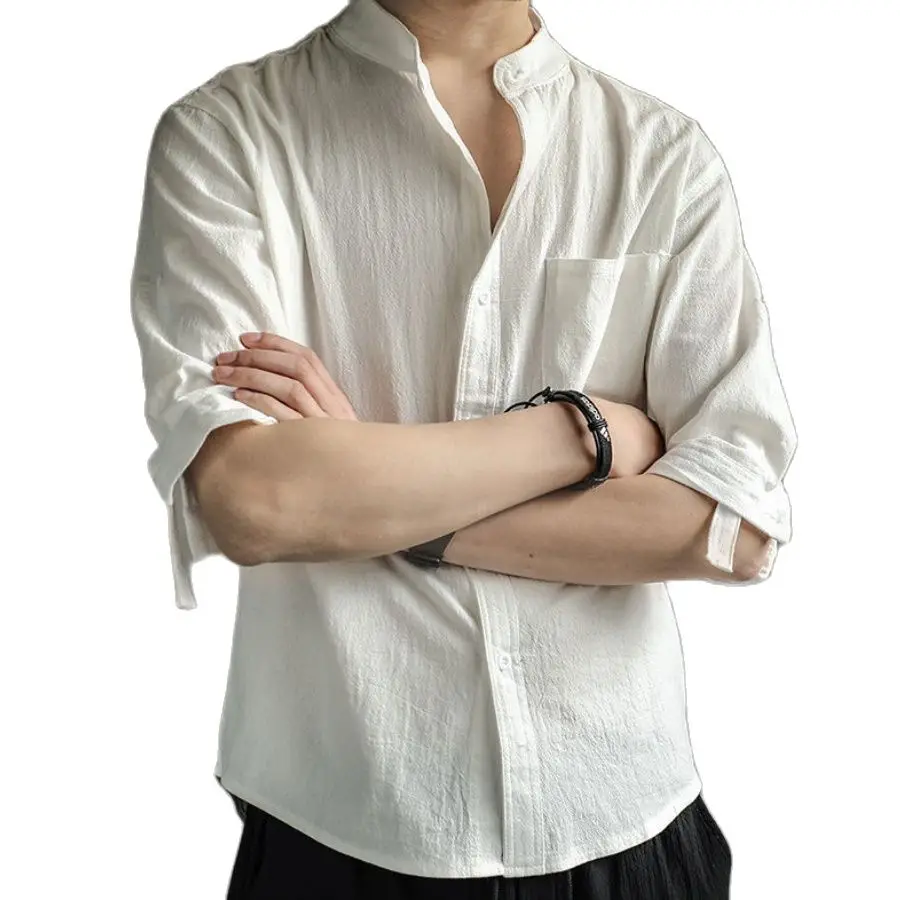 Linen Shirt Men's Plain Shirt Loose Men's Summer Casual Cotton And Linen Men's Casual Coat Three-quarter Sleeve And Long Sleeves