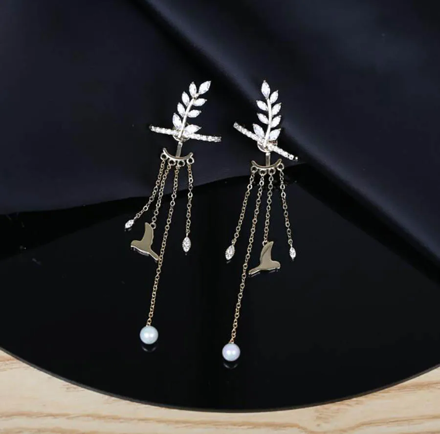 

Роскошные Длинные геометрические серьги с кисточками и жемчугом из циркония, съемные серебряные серьги-иглы для женщин, классические украш...
