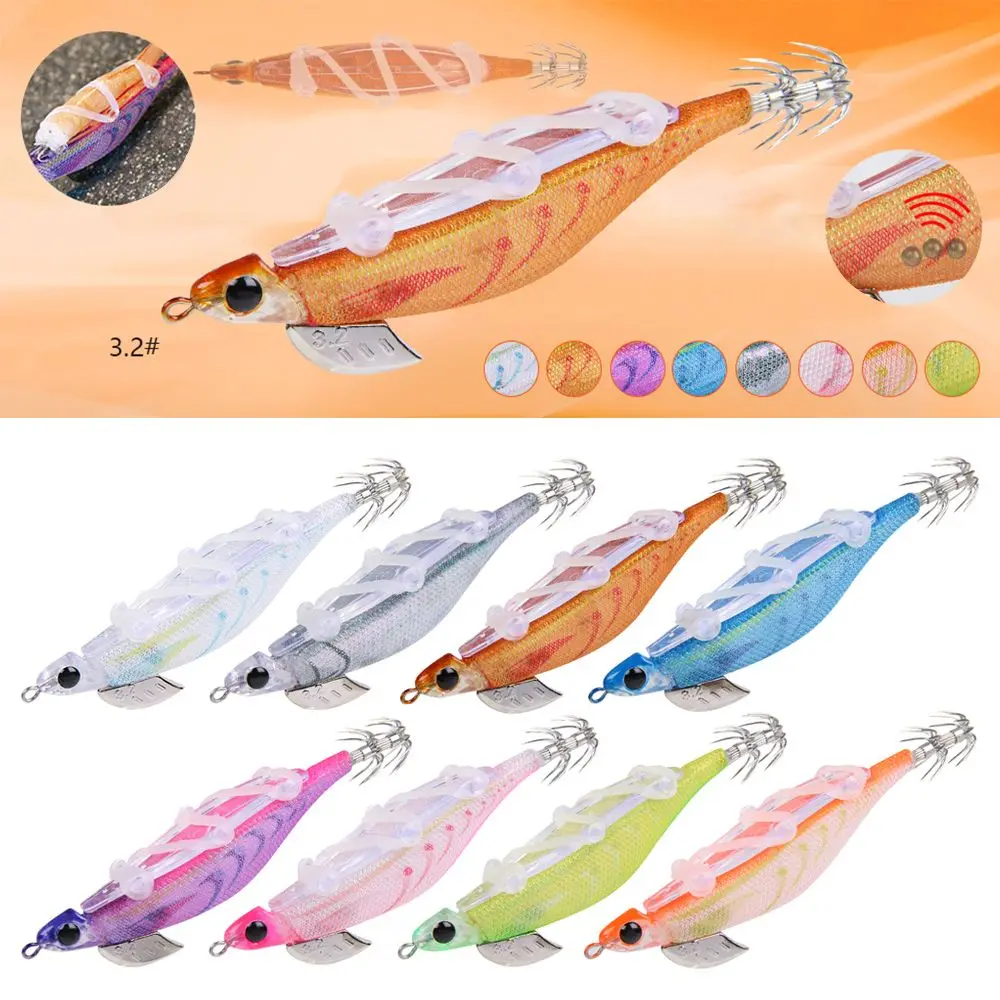 

Fishing Lure 100mm 20g Artificial Squid Hook Jigs Noctilucent Squid Cuttlefish Jig Lure Spinnerbait Wood Shrimp For Sea Fishing