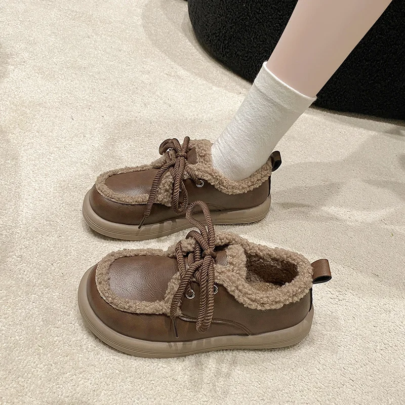 Зимние меховые лоферы из искусственной кожи повседневная обувь для женщин