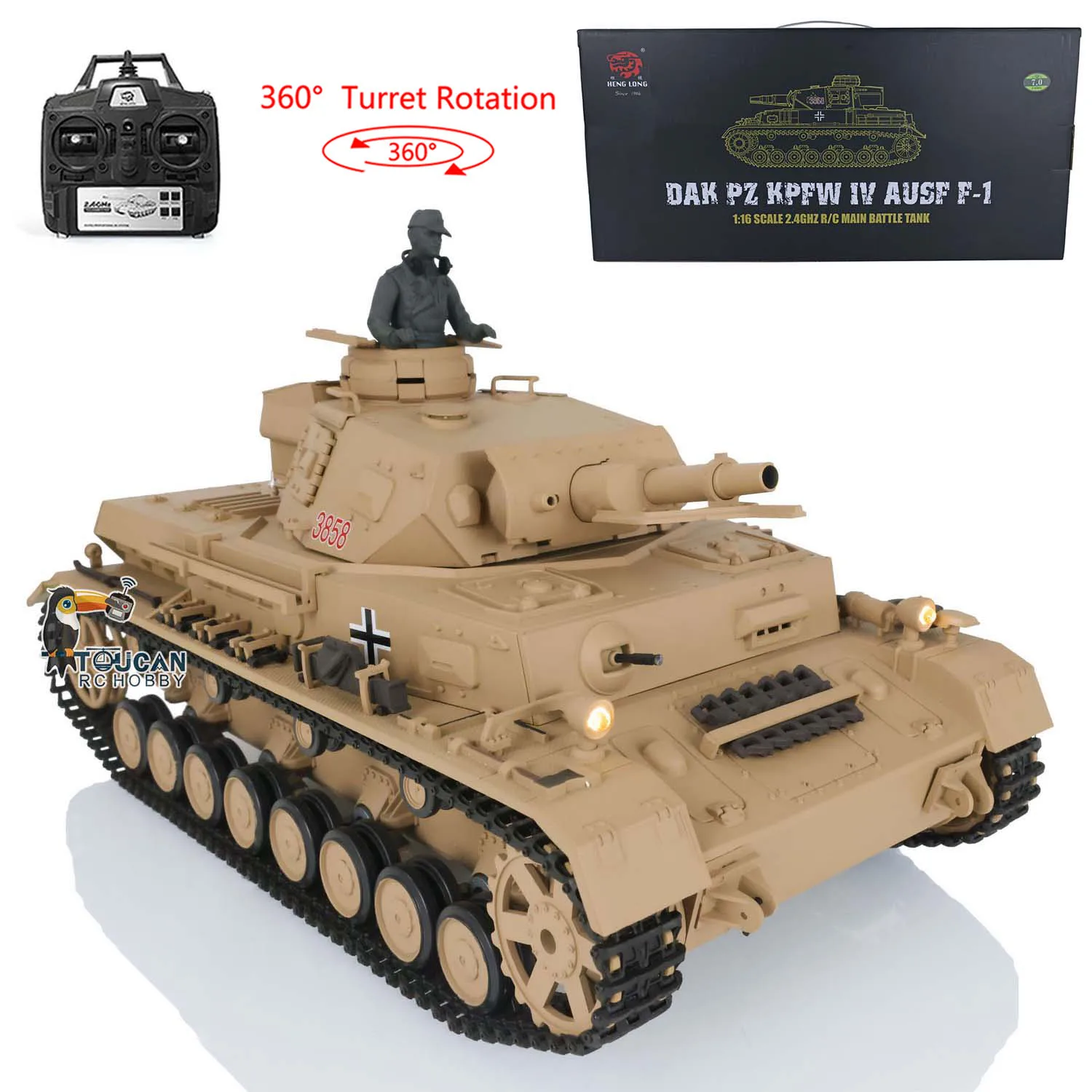 

2.4G Henglong 1/16 7.0 Plastic German Panzer IV F RTR RC Tank 3858 360° Turret Infrared Combat BBs Airsoft TH17380-SMT7