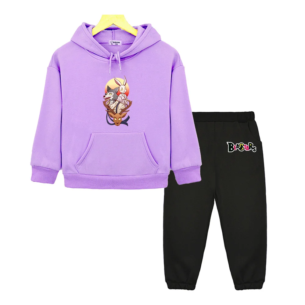 Japanese Anime Beastars Graphic Hoodies for Girl Kids Sweatshirts Suit Boy Pants+top 2pcs Kawaii Children Clothing Set Costume