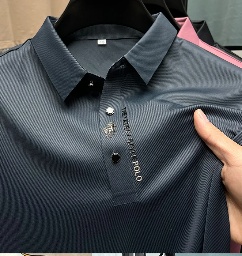 

Summer Business High-End Solid Color High Quality Short Sleeve Polo Shirt Lapel Collar New Men Fashion Casual Printing